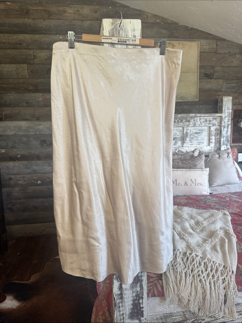 Vince Metallic Cream Satin Midi Skirt
